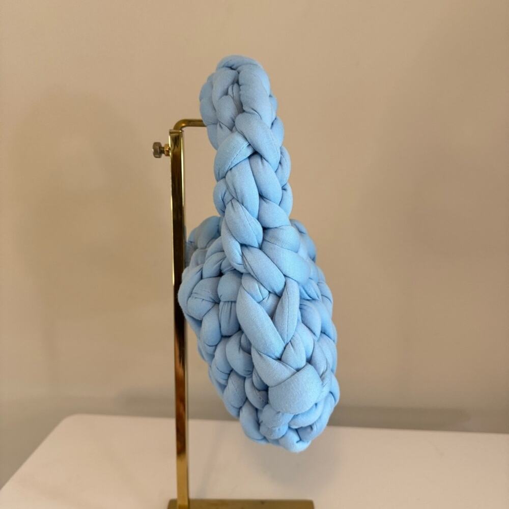 The Mel Mini Chunky Knit Handmade Crochet Handbag Light Blue Small - Picture 4 of 10